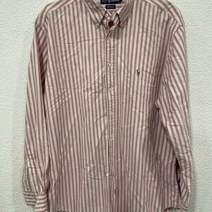 Ralph Lauren Shirt Mens 16.5-35 Pink/White Stripes Yarmouth Long Sleeves